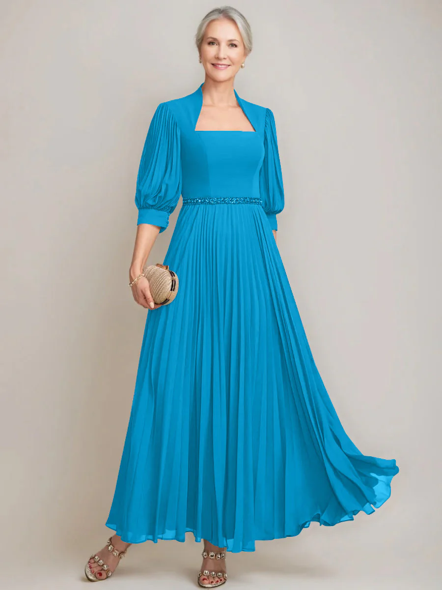 A-line/Princess Queen Anne Neckline Ankle-Length Pleated Mother of the Bride Dresses with Sequins & Beads - Image 32