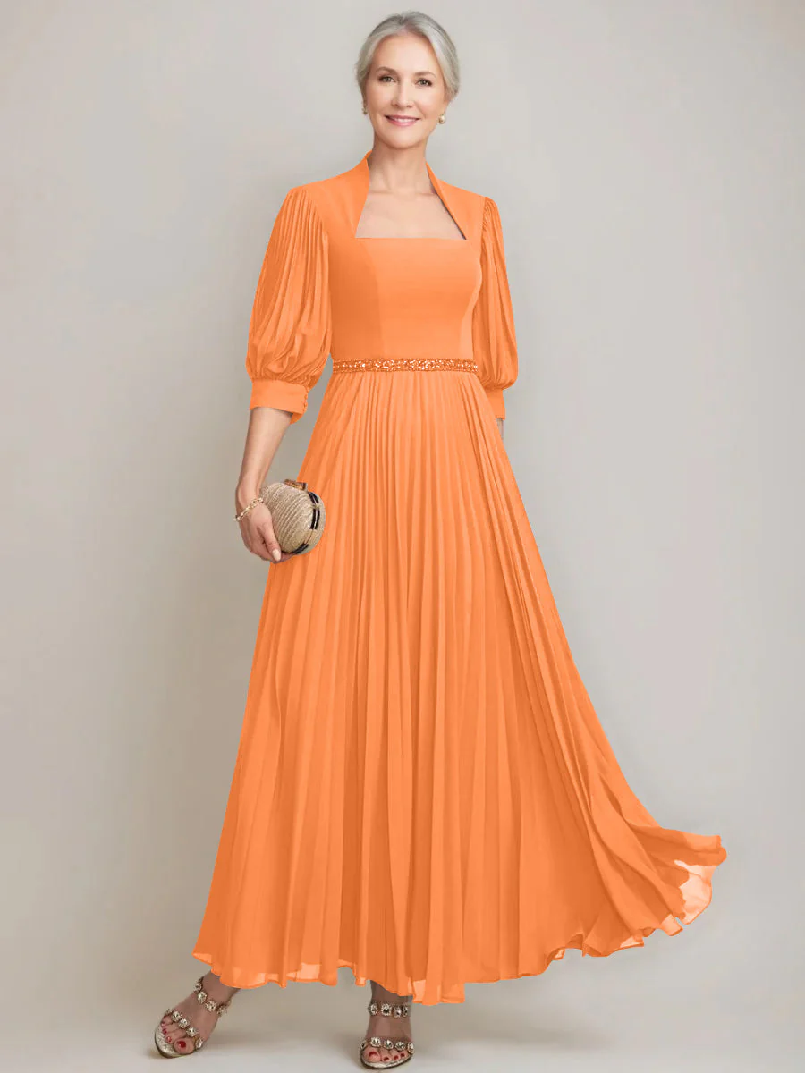 A-line/Princess Queen Anne Neckline Ankle-Length Pleated Mother of the Bride Dresses with Sequins & Beads - Image 33