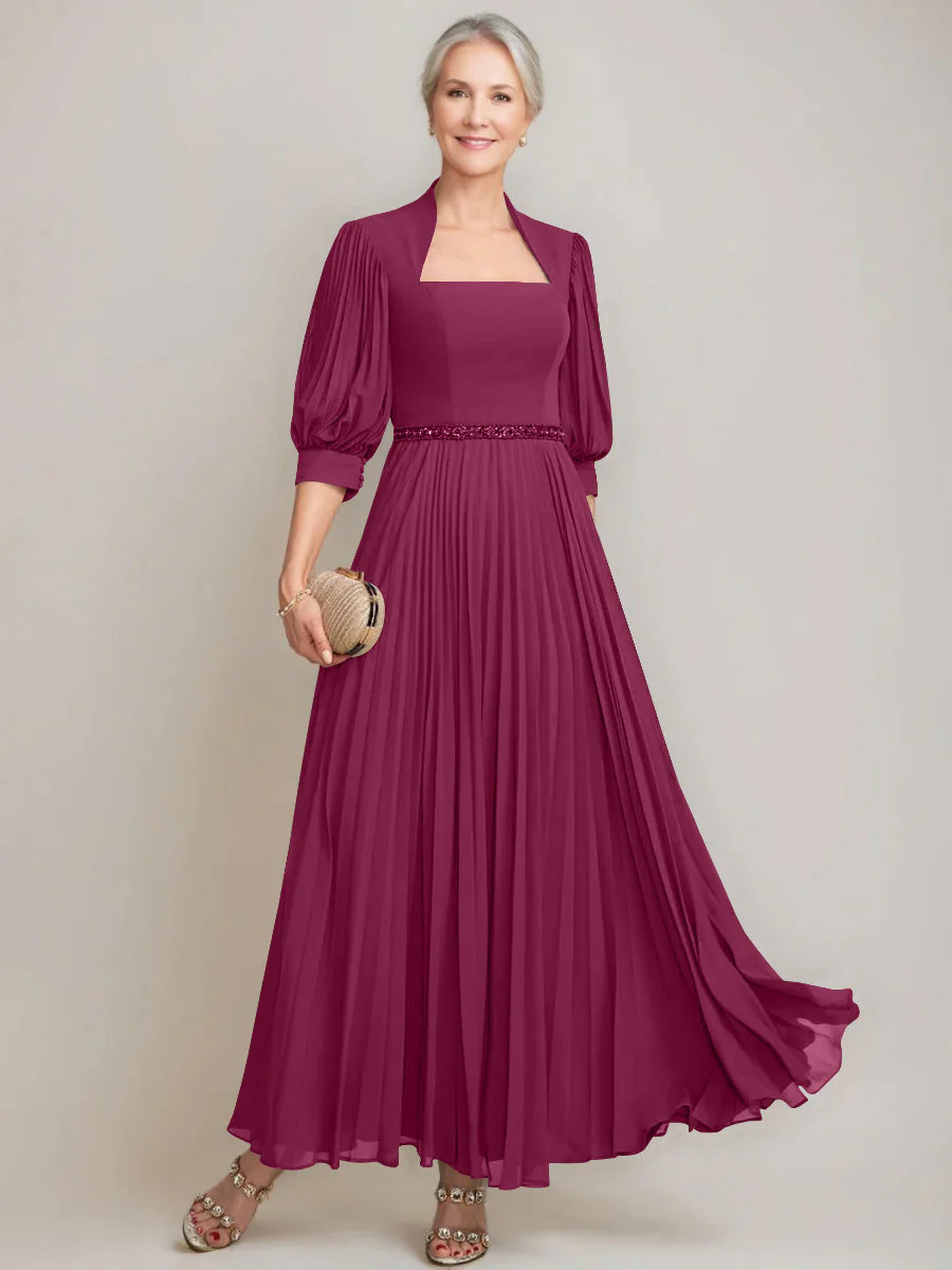 A-line/Princess Queen Anne Neckline Ankle-Length Pleated Mother of the Bride Dresses with Sequins & Beads - Image 34