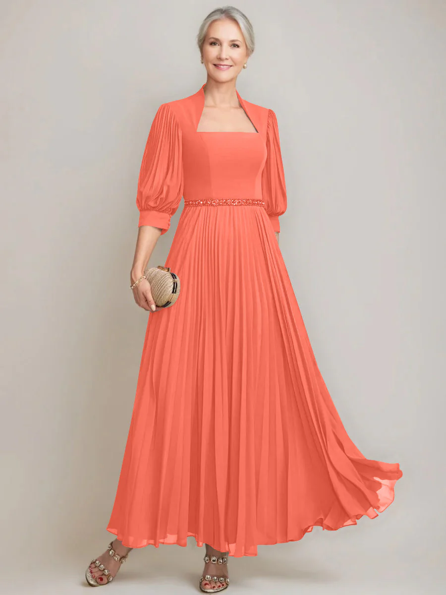 A-line/Princess Queen Anne Neckline Ankle-Length Pleated Mother of the Bride Dresses with Sequins & Beads - Image 35