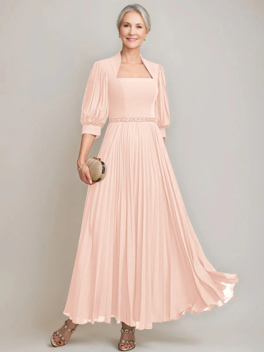 A-line/Princess Queen Anne Neckline Ankle-Length Pleated Mother of the Bride Dresses with Sequins & Beads - Image 37
