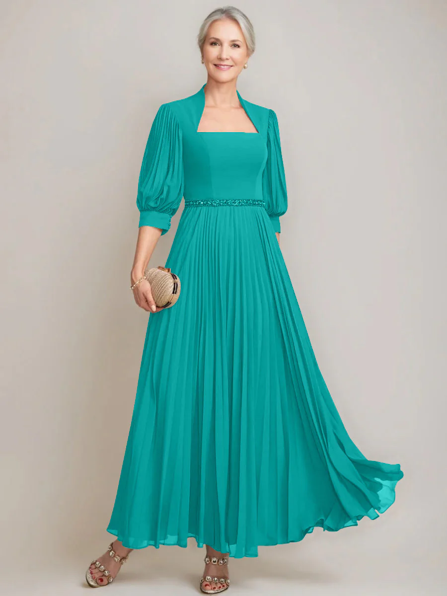 A-line/Princess Queen Anne Neckline Ankle-Length Pleated Mother of the Bride Dresses with Sequins & Beads - Image 39