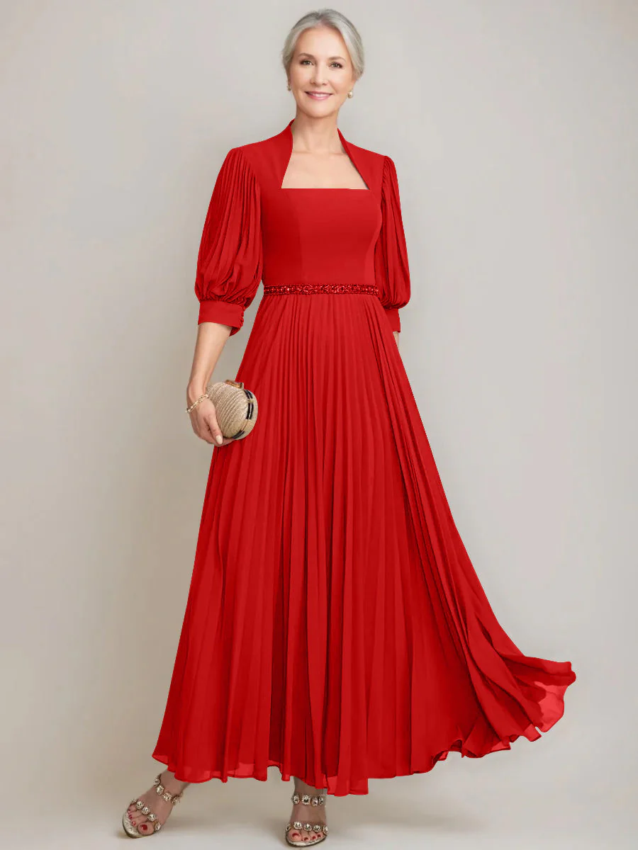 A-line/Princess Queen Anne Neckline Ankle-Length Pleated Mother of the Bride Dresses with Sequins & Beads - Image 40
