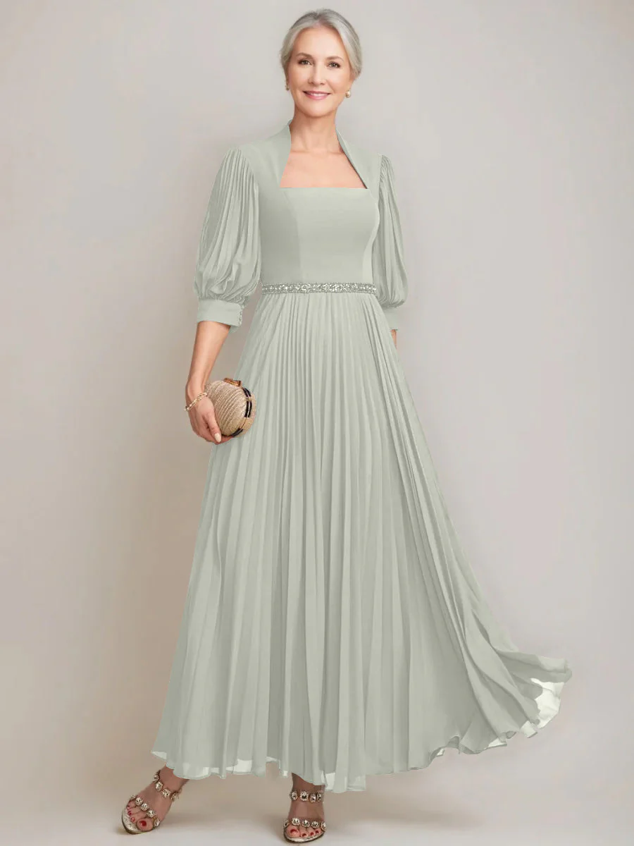 A-line/Princess Queen Anne Neckline Ankle-Length Pleated Mother of the Bride Dresses with Sequins & Beads - Image 44