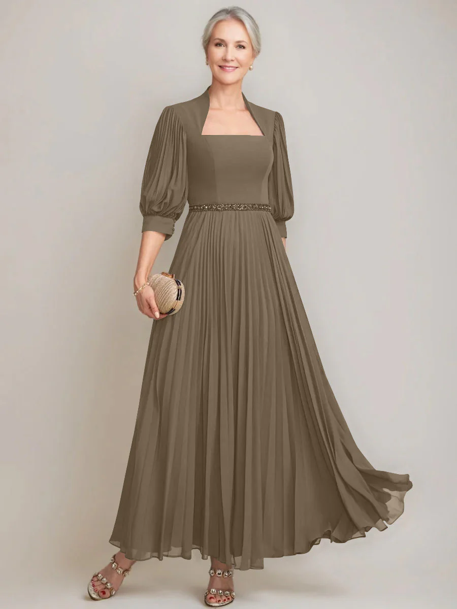 A-line/Princess Queen Anne Neckline Ankle-Length Pleated Mother of the Bride Dresses with Sequins & Beads - Image 48