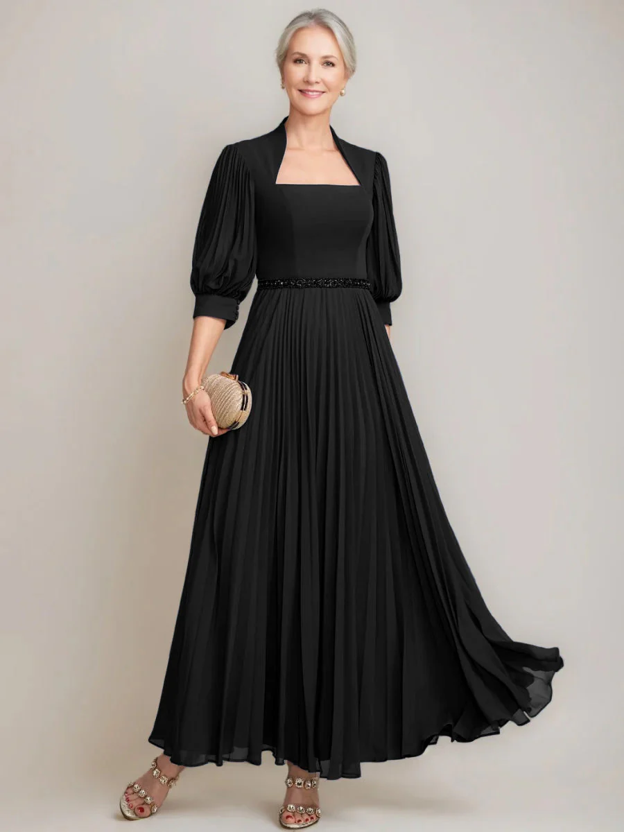 A-line/Princess Queen Anne Neckline Ankle-Length Pleated Mother of the Bride Dresses with Sequins & Beads - Image 5