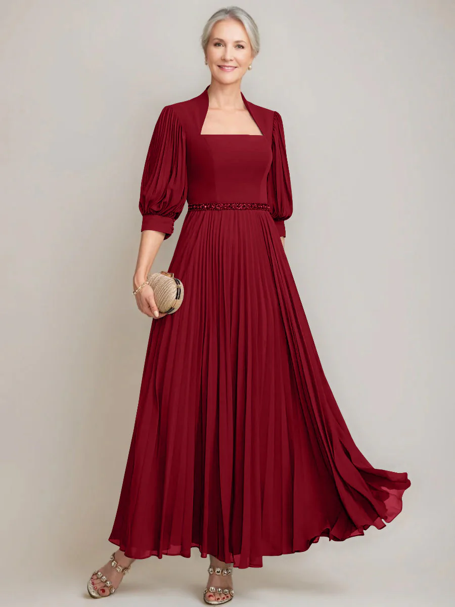 A-line/Princess Queen Anne Neckline Ankle-Length Pleated Mother of the Bride Dresses with Sequins & Beads - Image 51