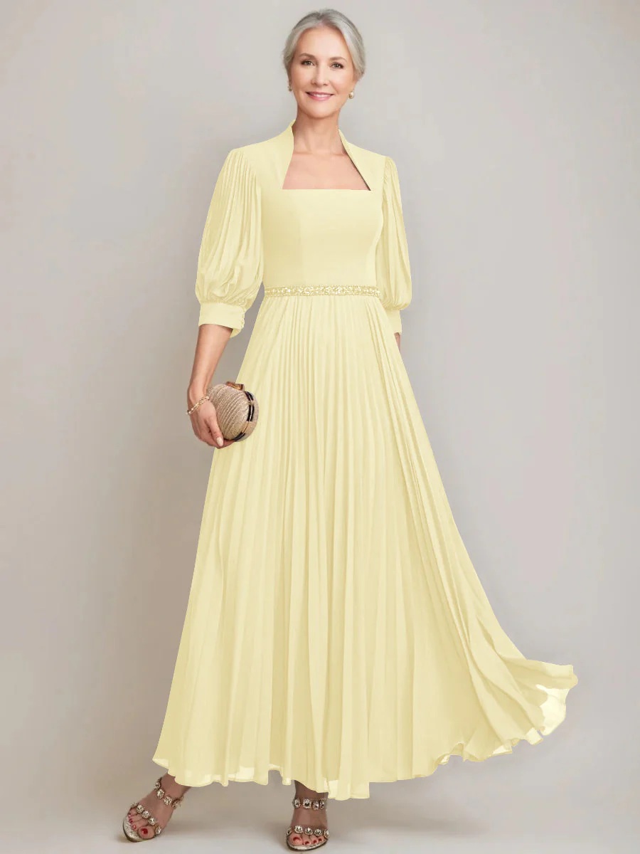 A-line/Princess Queen Anne Neckline Ankle-Length Pleated Mother of the Bride Dresses with Sequins & Beads - Image 53