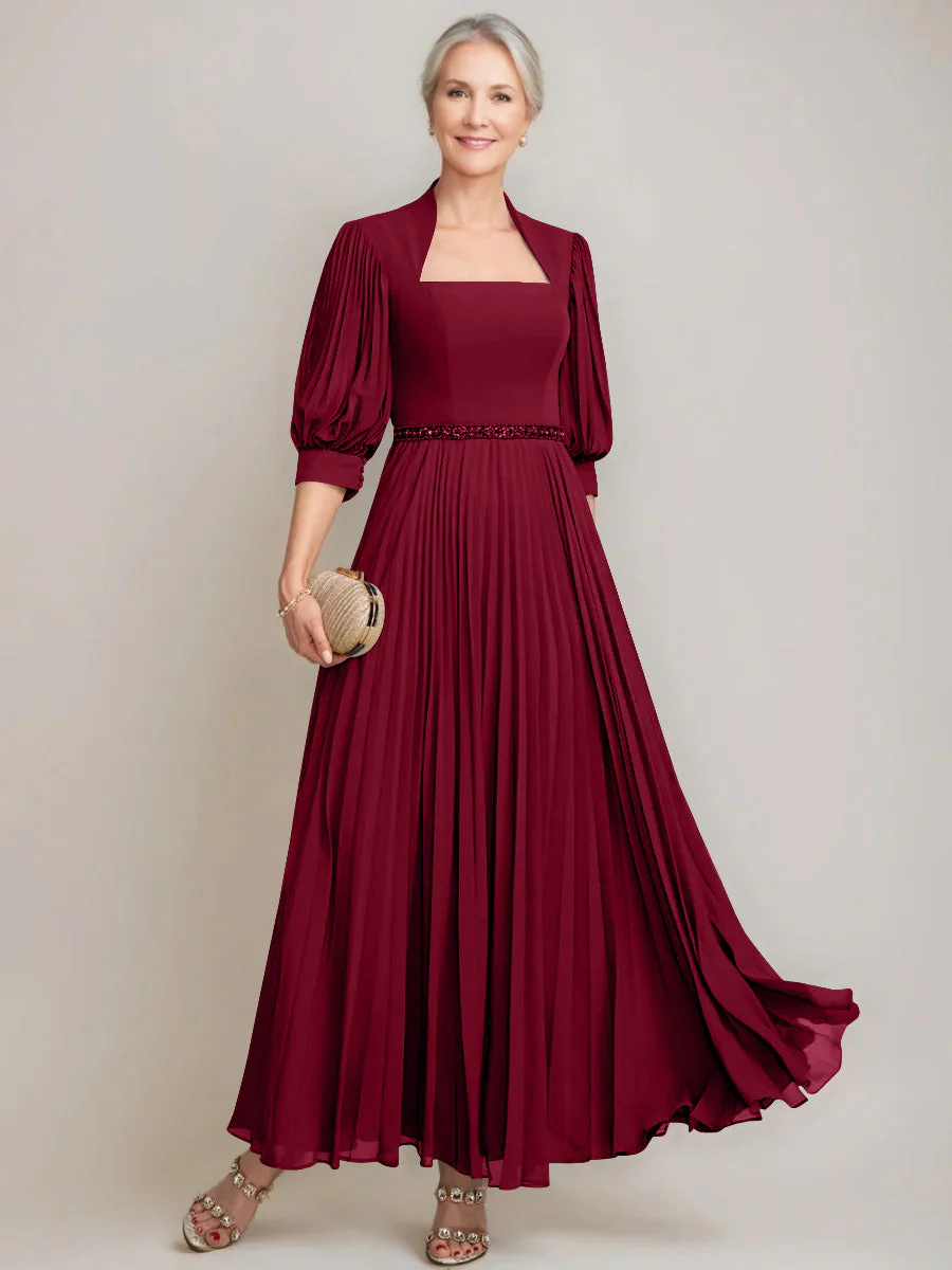 A-line/Princess Queen Anne Neckline Ankle-Length Pleated Mother of the Bride Dresses with Sequins & Beads - Image 7