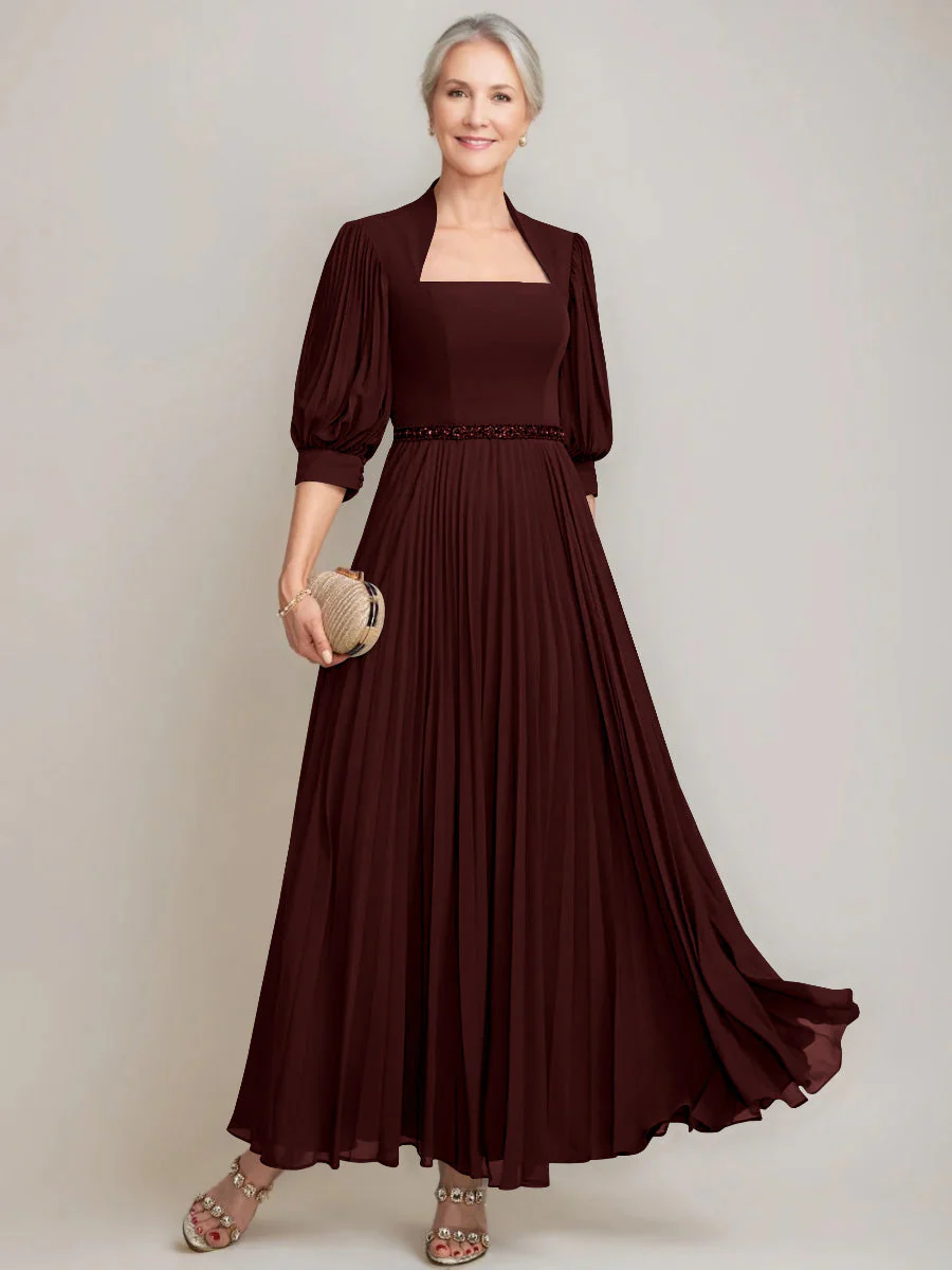 A-line/Princess Queen Anne Neckline Ankle-Length Pleated Mother of the Bride Dresses with Sequins & Beads - Image 8