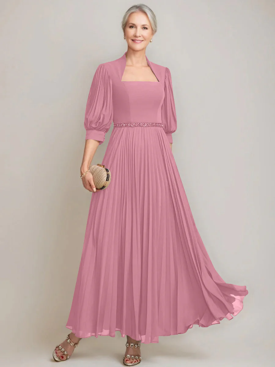 A-line/Princess Queen Anne Neckline Ankle-Length Pleated Mother of the Bride Dresses with Sequins & Beads - Image 9