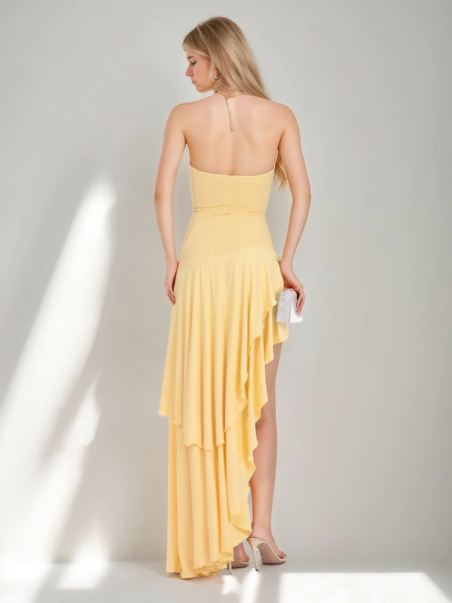 A-Line/Princess Romantic Strapless Asymmetrical Prom Dresses with Ruffles - Image 2