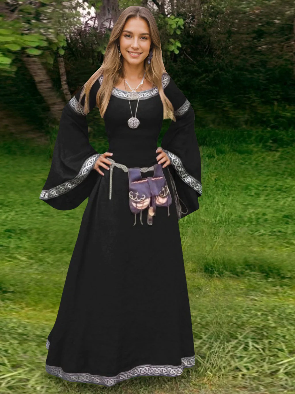 A-Line/Princess Round Neck Long Sleeves Floor-Length Medieval Vintage Cosplay Cocktail Dress - Image 2