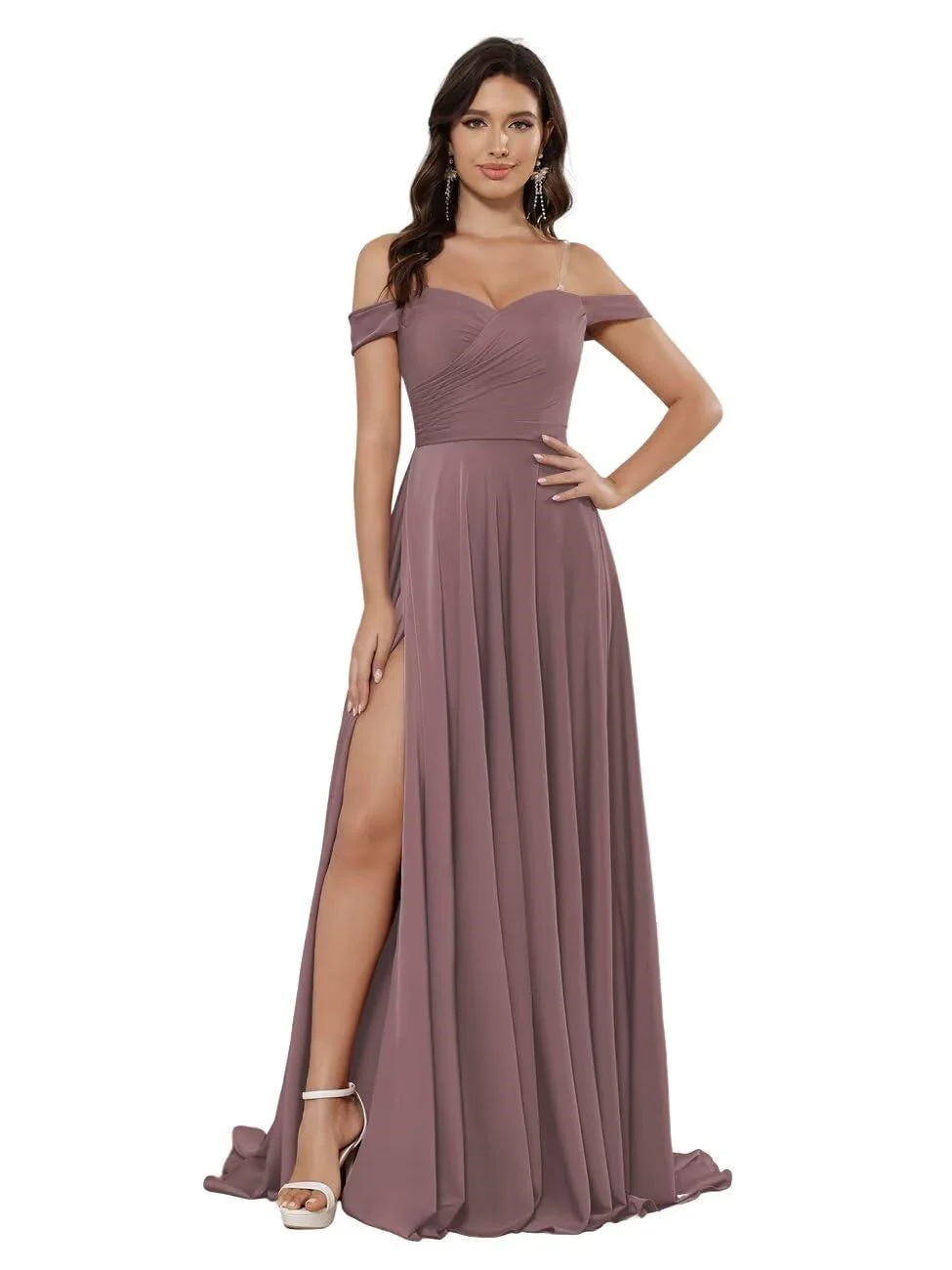 A Line/Princess Satin Off-the-shoulder Sleeveless Floor-Length Bridesmaid Dresses - Image 11