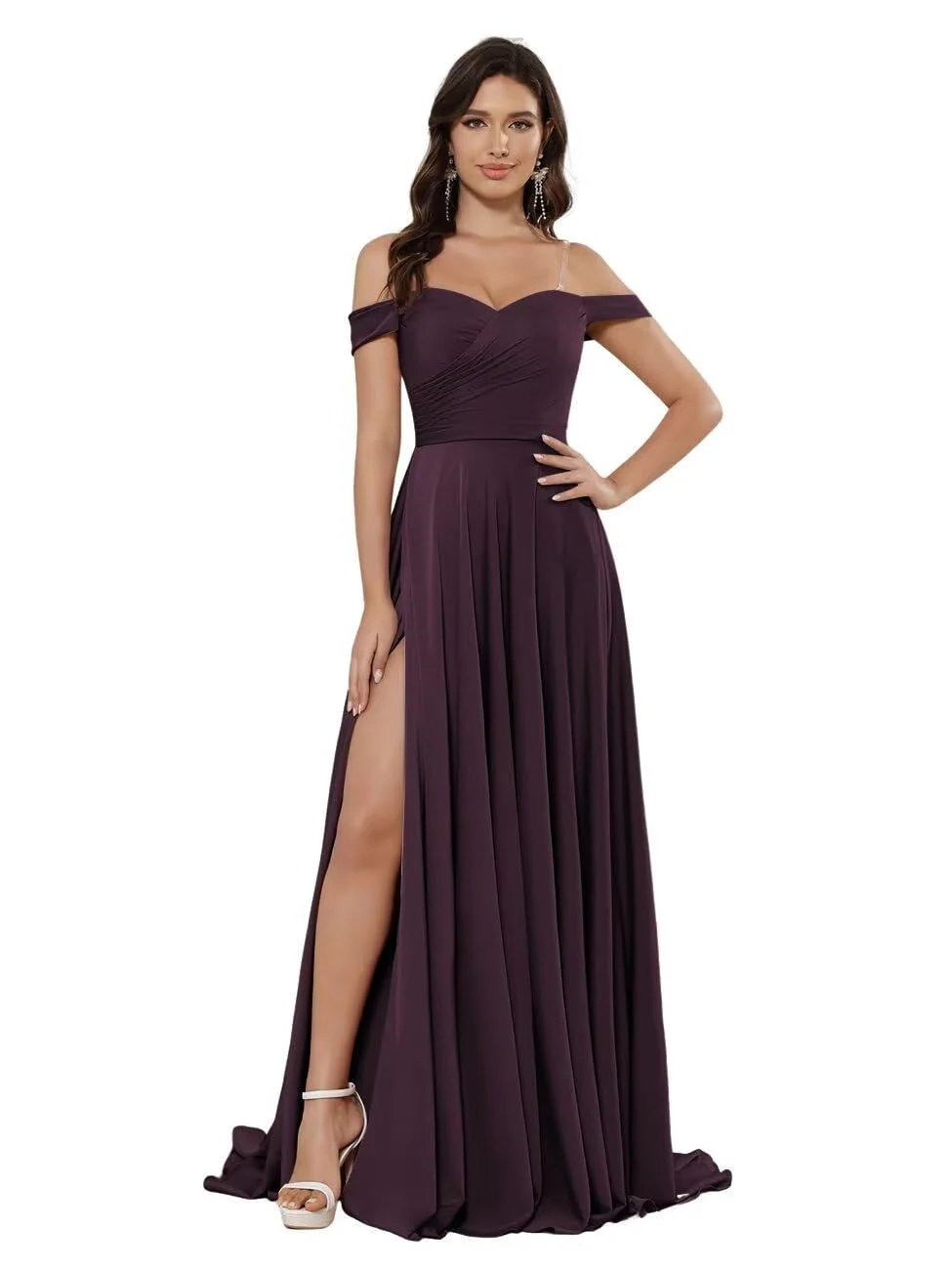 A Line/Princess Satin Off-the-shoulder Sleeveless Floor-Length Bridesmaid Dresses - Image 12