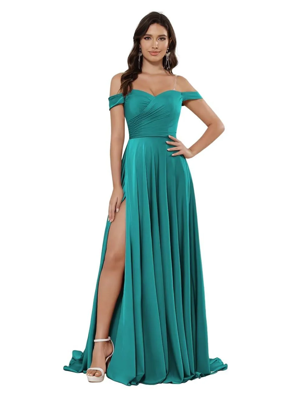 A Line/Princess Satin Off-the-shoulder Sleeveless Floor-Length Bridesmaid Dresses - Image 3