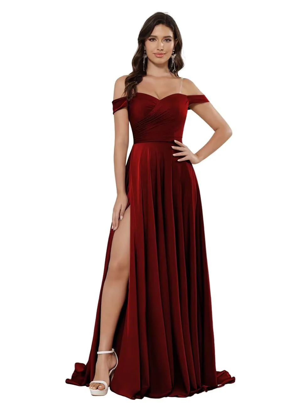 A Line/Princess Satin Off-the-shoulder Sleeveless Floor-Length Bridesmaid Dresses - Image 36