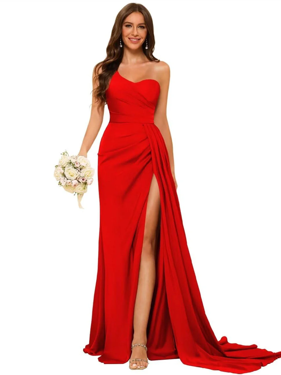 A Line/Princess Satin One-shoulder Sleeveless Floor-Length Bridesmaid Dresses - Image 12