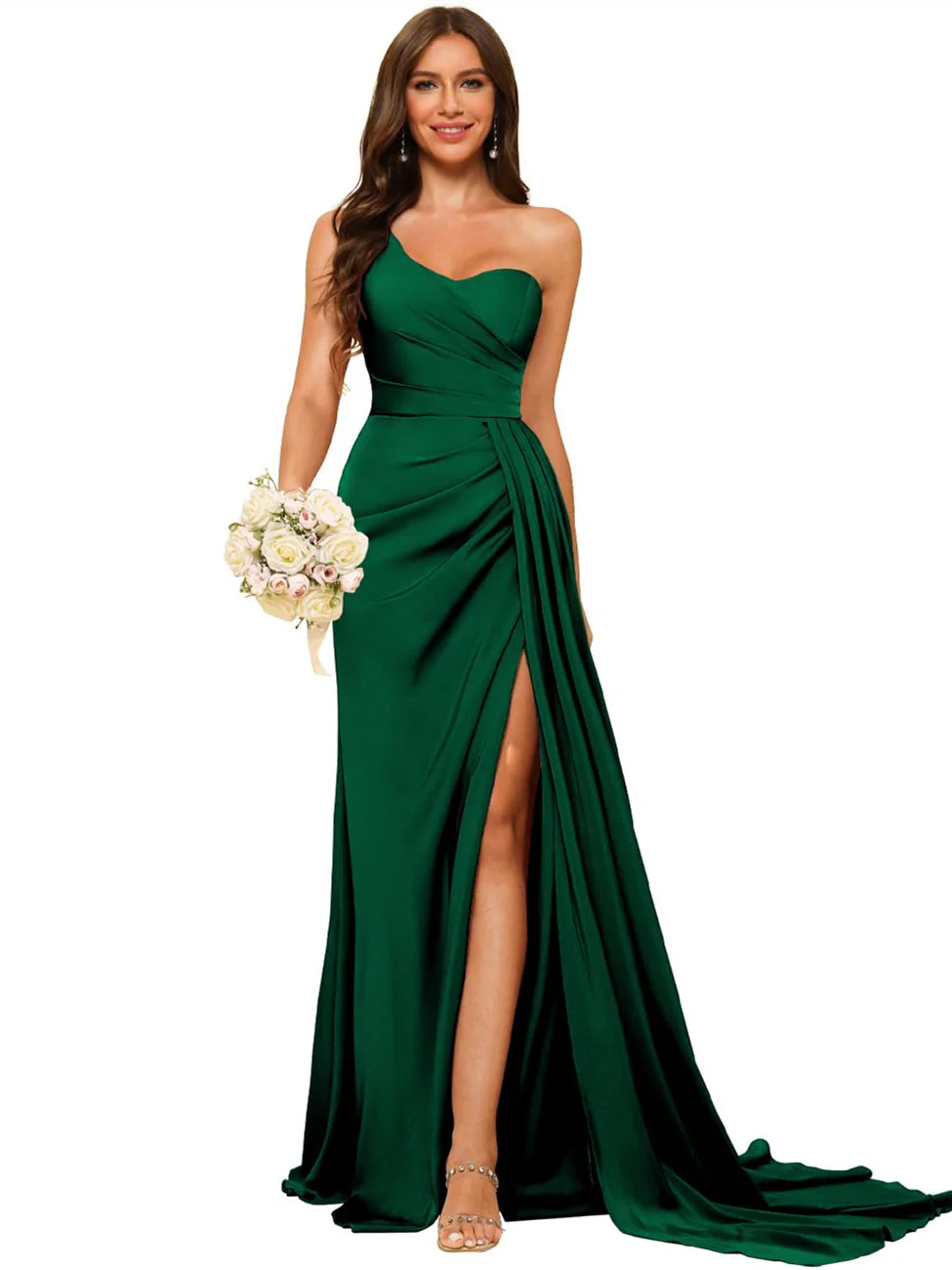 A Line/Princess Satin One-shoulder Sleeveless Floor-Length Bridesmaid Dresses - Image 13