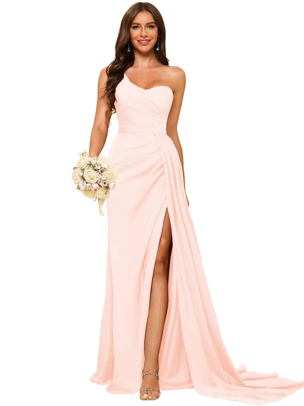 A Line/Princess Satin One-shoulder Sleeveless Floor-Length Bridesmaid Dresses - Image 22