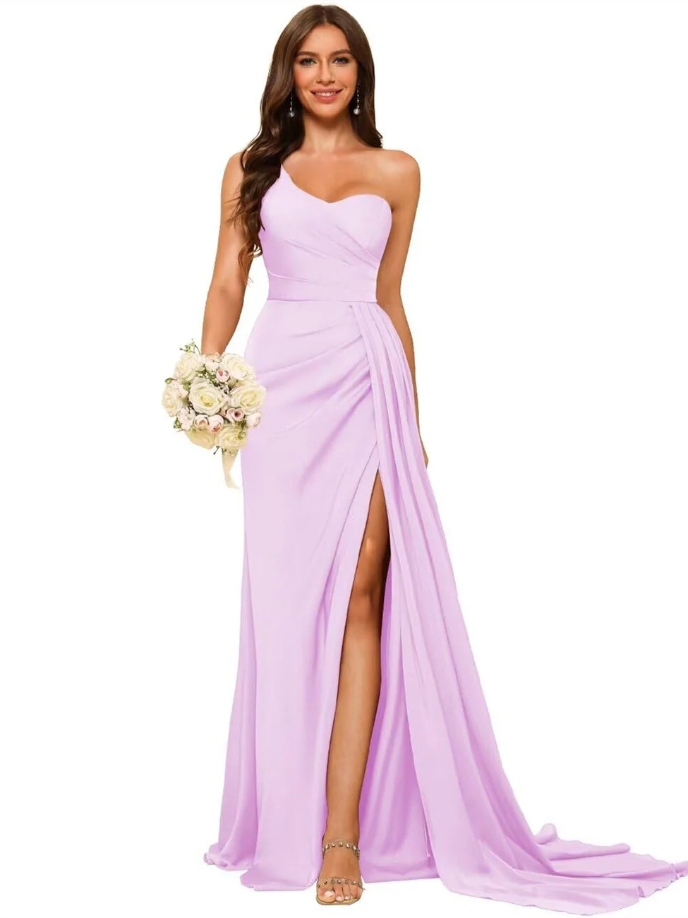 A Line/Princess Satin One-shoulder Sleeveless Floor-Length Bridesmaid Dresses - Image 26