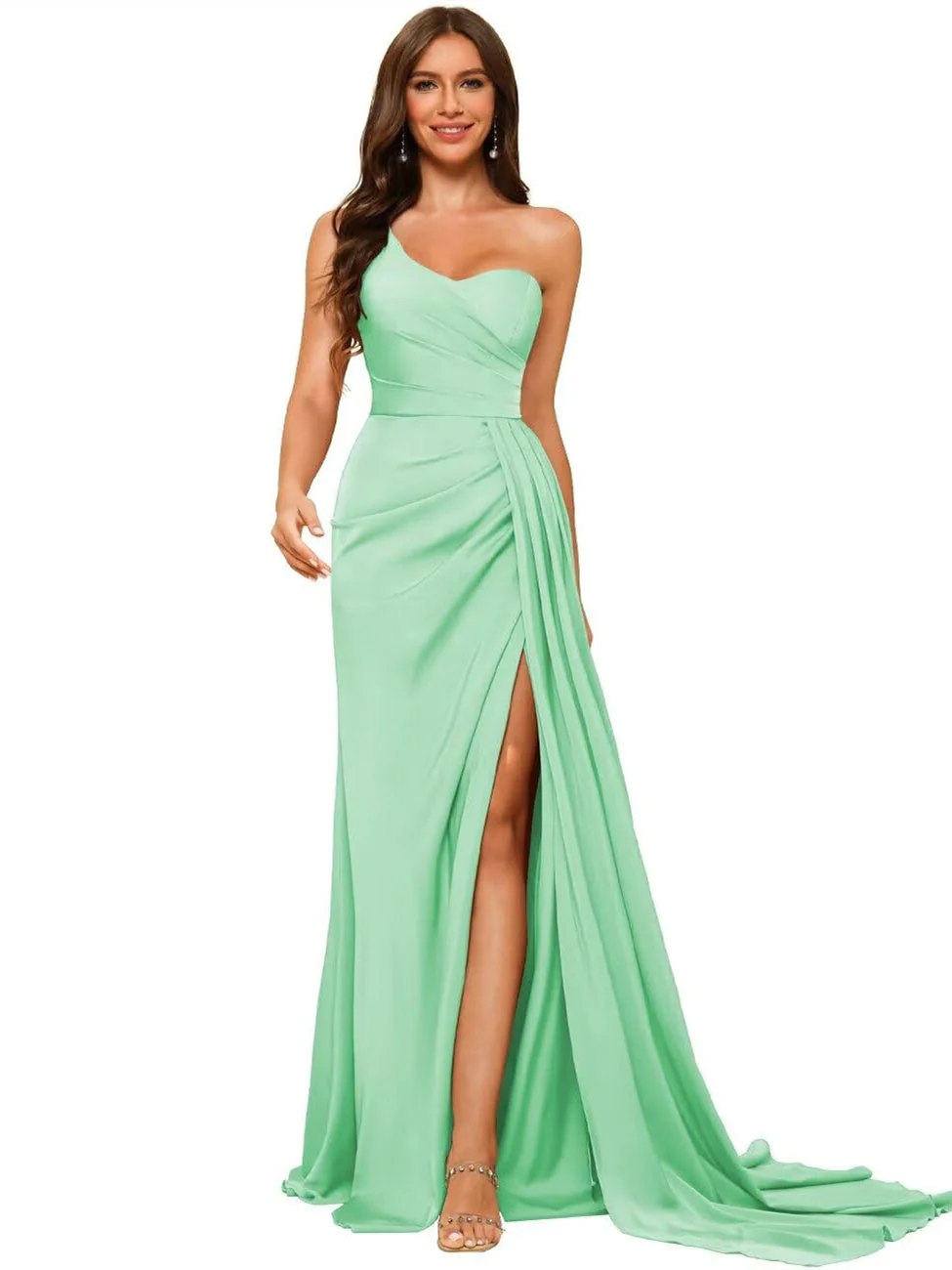 A Line/Princess Satin One-shoulder Sleeveless Floor-Length Bridesmaid Dresses - Image 27