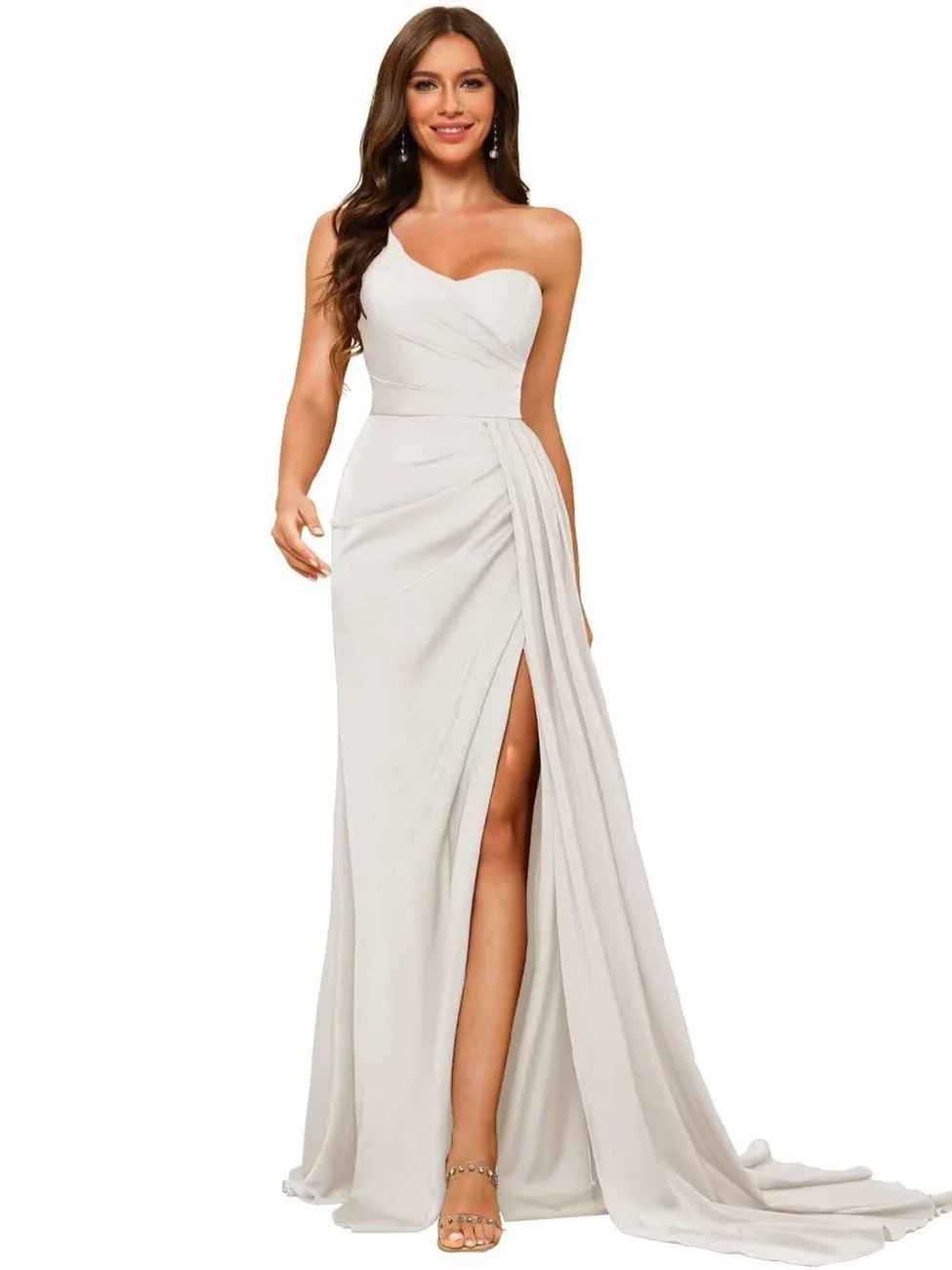 A Line/Princess Satin One-shoulder Sleeveless Floor-Length Bridesmaid Dresses - Image 33