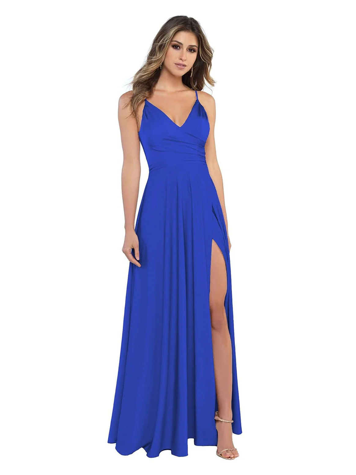 A Line/Princess Satin V-Neck Sleeveless Floor-Length Bridesmaid Dresses - Image 13