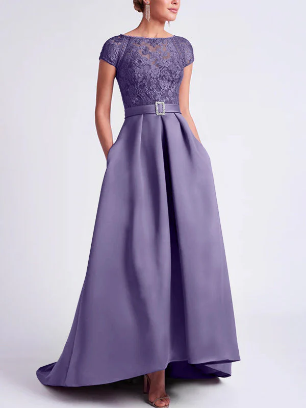 A-Line/Princess Scoop Short Sleeves Asymmetrical Mother of the Bride Dresses - Image 13
