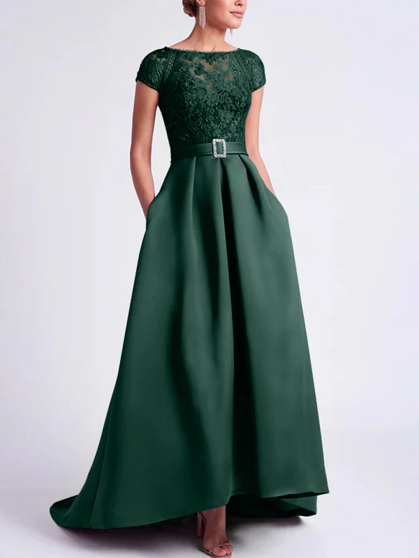 A-Line/Princess Scoop Short Sleeves Asymmetrical Mother of the Bride Dresses - Image 14