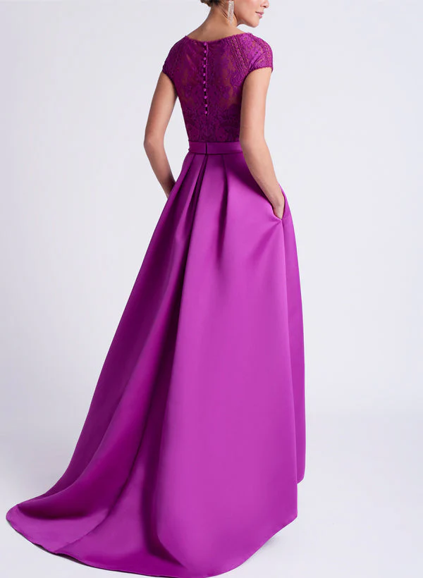 A-Line/Princess Scoop Short Sleeves Asymmetrical Mother of the Bride Dresses - Image 2