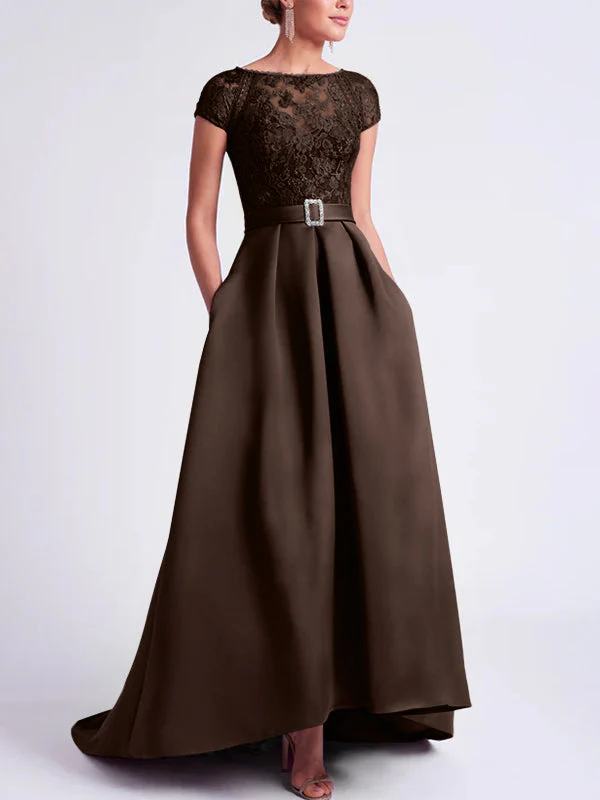 A-Line/Princess Scoop Short Sleeves Asymmetrical Mother of the Bride Dresses - Image 21