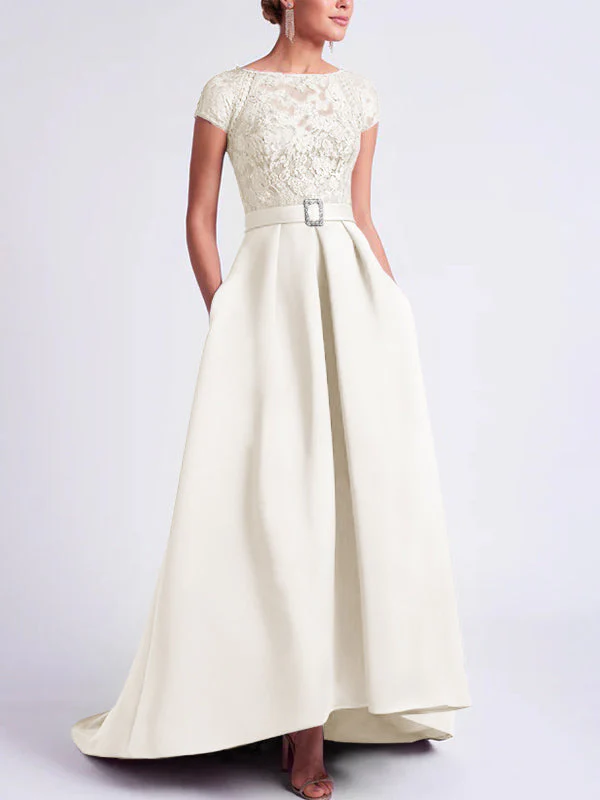 A-Line/Princess Scoop Short Sleeves Asymmetrical Mother of the Bride Dresses - Image 28