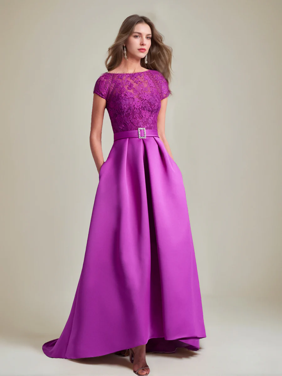 A-Line/Princess Scoop Short Sleeves Asymmetrical Mother of the Bride Dresses - Image 3