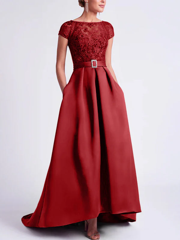 A-Line/Princess Scoop Short Sleeves Asymmetrical Mother of the Bride Dresses - Image 50