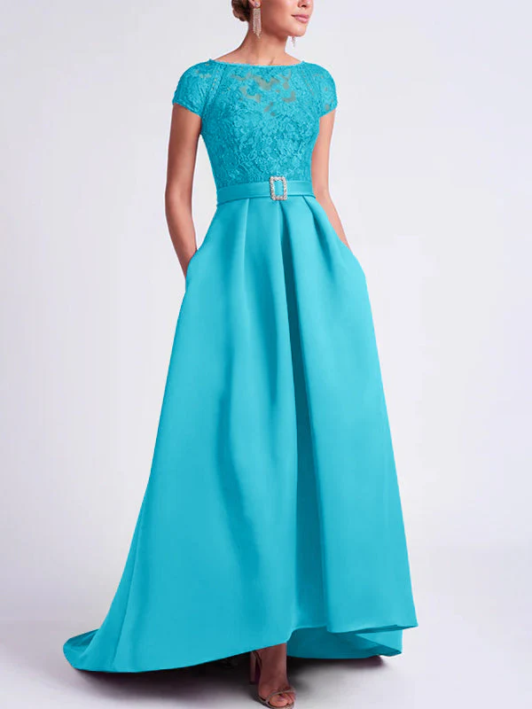 A-Line/Princess Scoop Short Sleeves Asymmetrical Mother of the Bride Dresses - Image 57