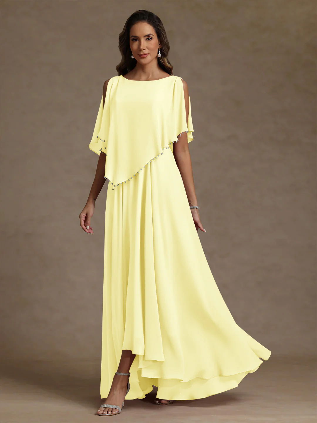 A-Line/Princess Scoop Chiffon Mother of the Bride Dresses Beading Floor-Length Pleated Sleeveless - Image 4