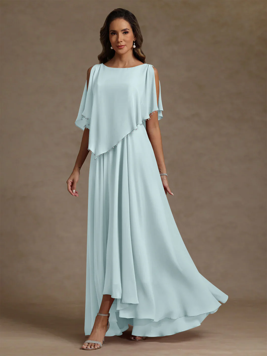 A-Line/Princess Scoop Chiffon Mother of the Bride Dresses Beading Floor-Length Pleated Sleeveless - Image 41