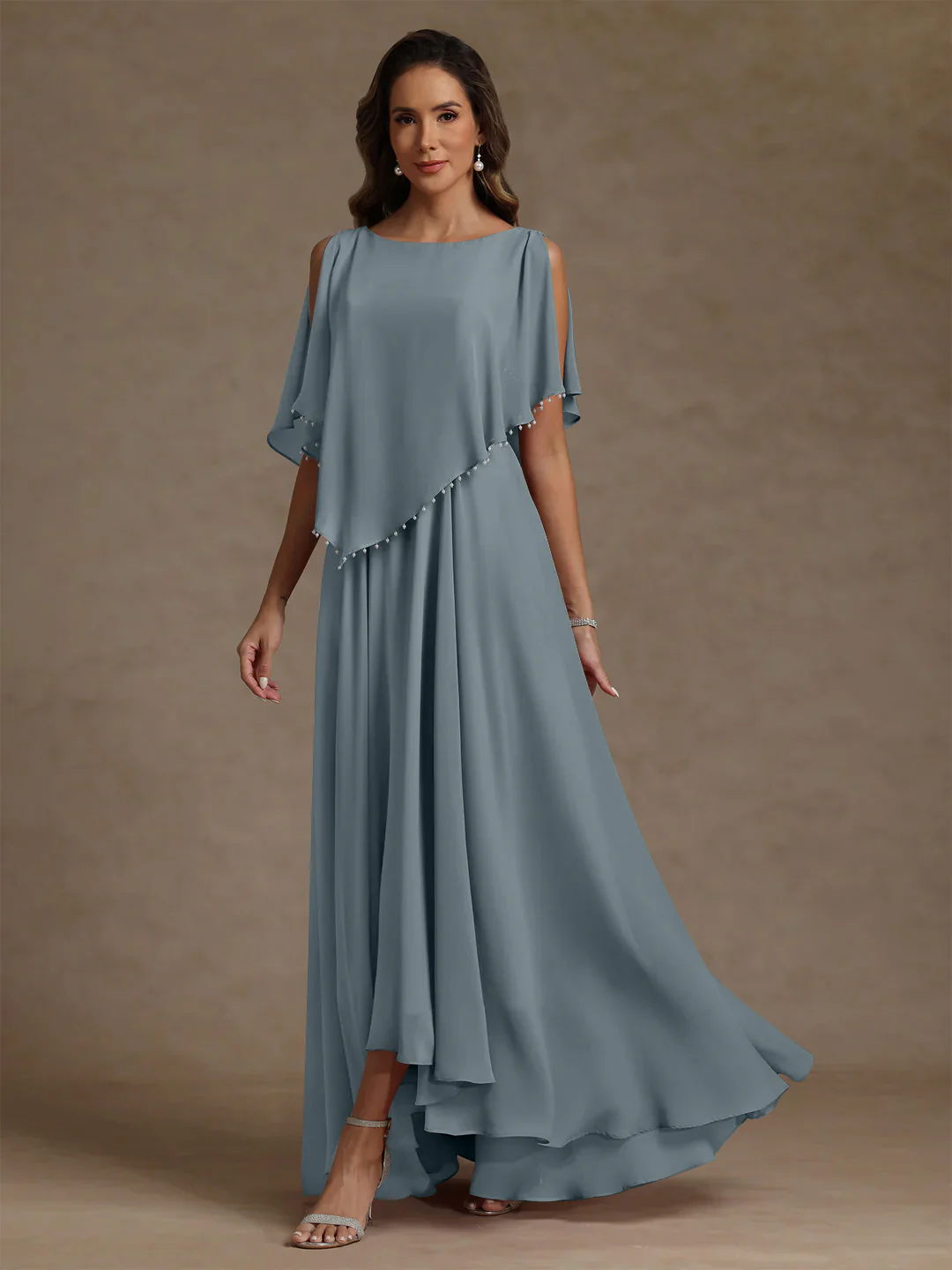 A-Line/Princess Scoop Chiffon Mother of the Bride Dresses Beading Floor-Length Pleated Sleeveless - Image 5
