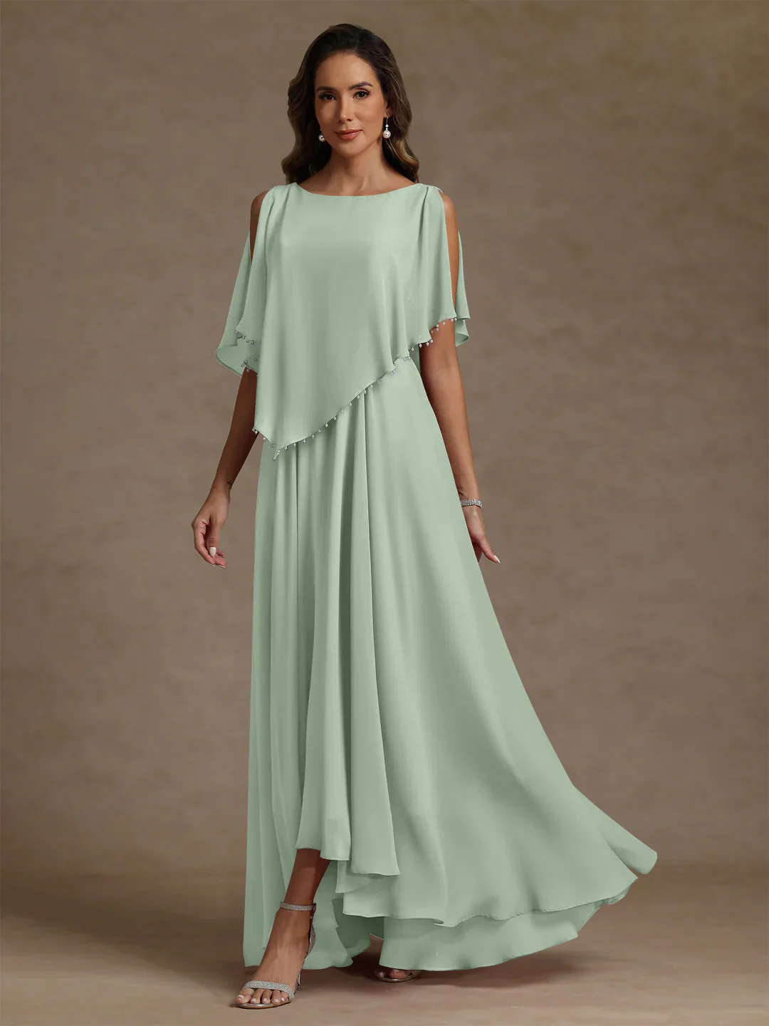 A-Line/Princess Scoop Chiffon Mother of the Bride Dresses Beading Floor-Length Pleated Sleeveless - Image 9