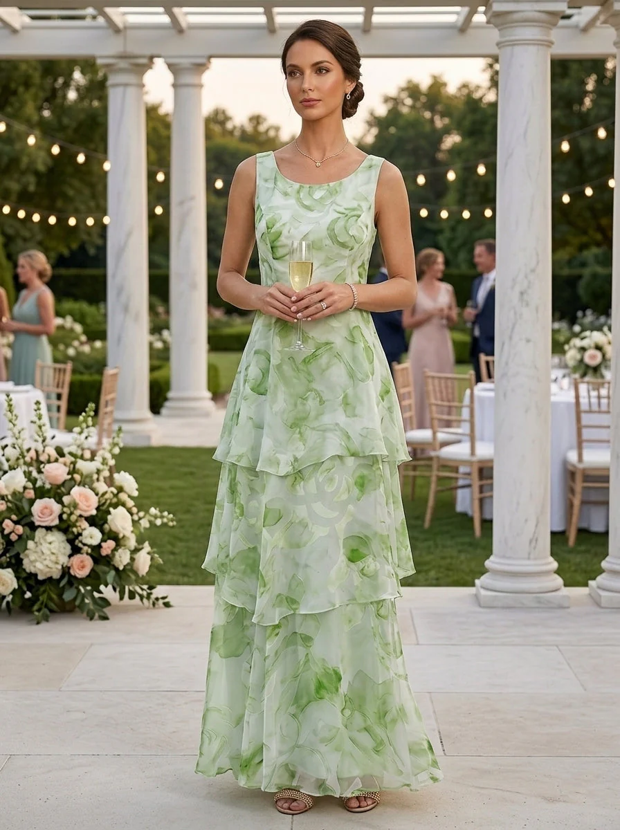 A-Line/Princess Scoop Chiffon Mother of the Bride Dresses with Jacket Floral Ankle-Length 3/4 Sleeves - Image 3