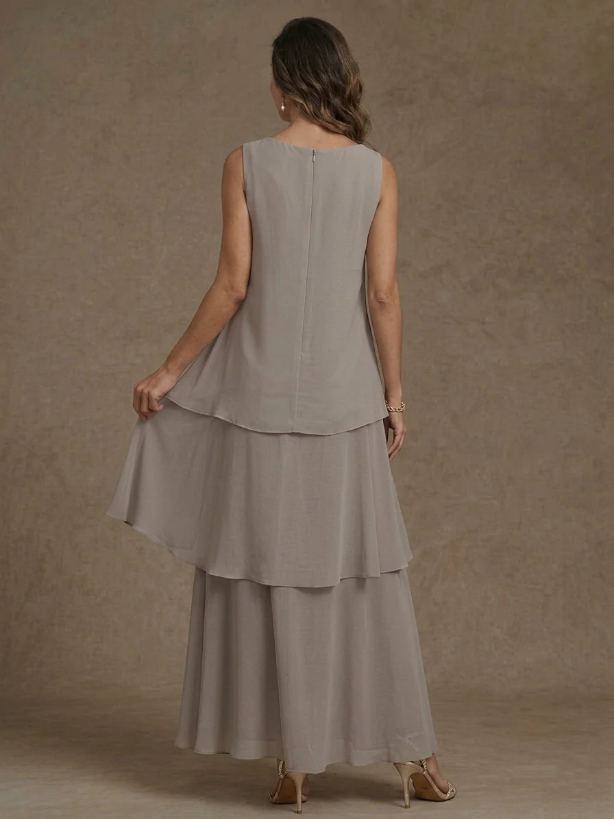 A-Line/Princess Scoop Chiffon Mother of the Bride Dresses with Jacket & Ruffles Long Sleeves Ankle-Length - Image 4