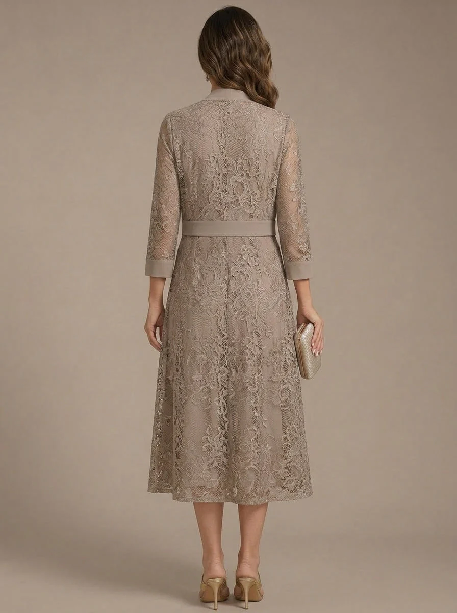 A-Line/Princess Scoop Chiffon Mother of the Bride Dresses with Lace Jacket 3/4 Sleeves Tea-Length - Image 2