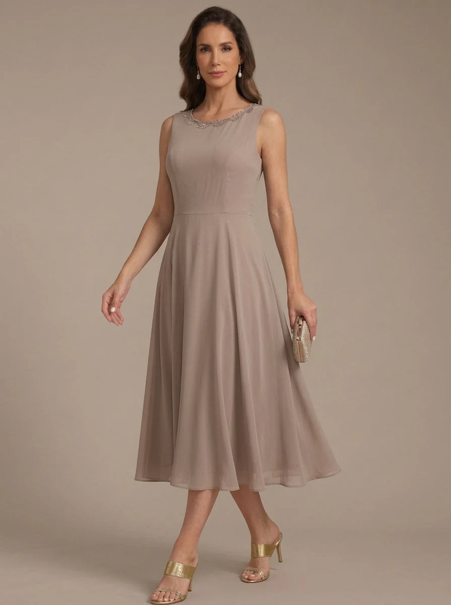 A-Line/Princess Scoop Chiffon Mother of the Bride Dresses with Lace Jacket 3/4 Sleeves Tea-Length - Image 3