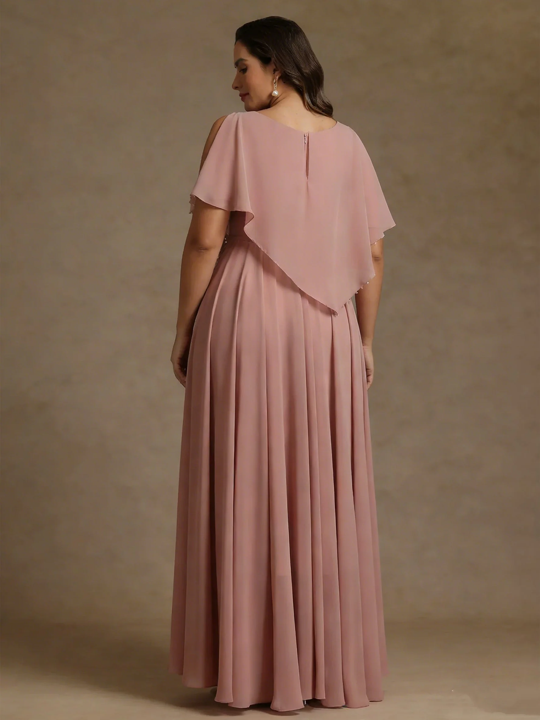 A-Line/Princess Scoop Chiffon Plus Size Mother of the Bride Dresses Beading Floor-Length Pleated Sleeveless - Image 2