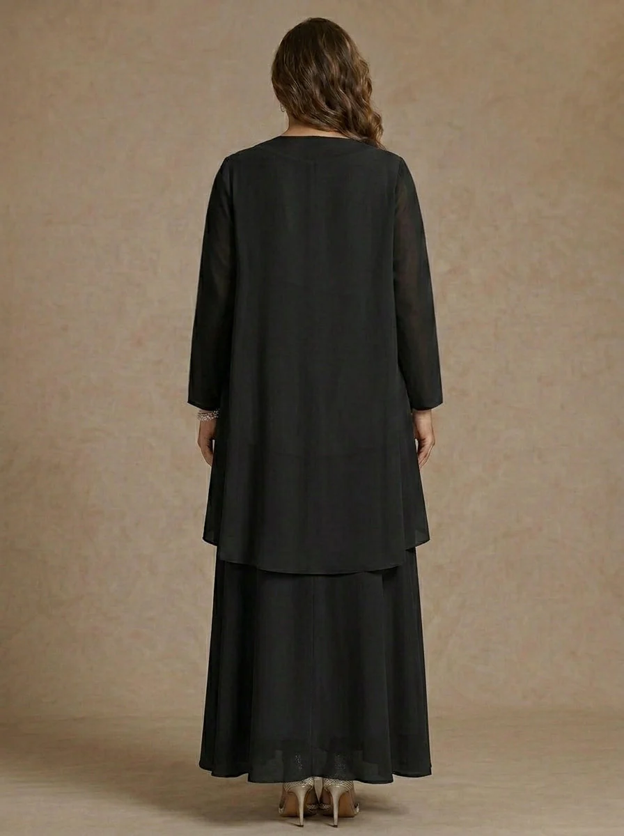 A-Line/Princess Scoop Chiffon Plus Size Mother of the Bride Dresses with Jacket & Ruffles Long Sleeves Ankle-Length - Image 2