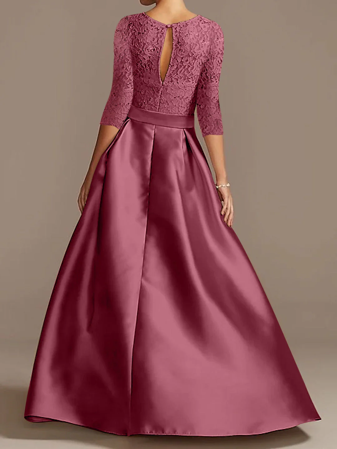 A-Line/Princess Scoop Floor-Length Half Sleeves Mother of the Bride Dresses with Ruffles  Bow(s) - Image 2