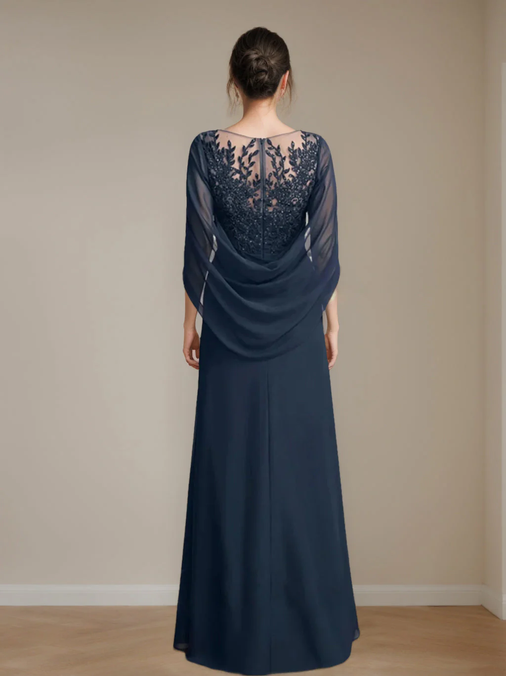 A-Line/Princess Scoop Floor-Length Mother of the Bride Dresses with Pleated & Sequins - Image 2
