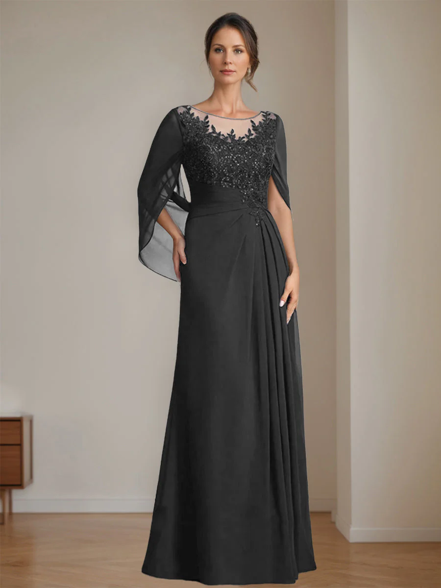 A-Line/Princess Scoop Floor-Length Mother of the Bride Dresses with Pleated & Sequins - Image 6