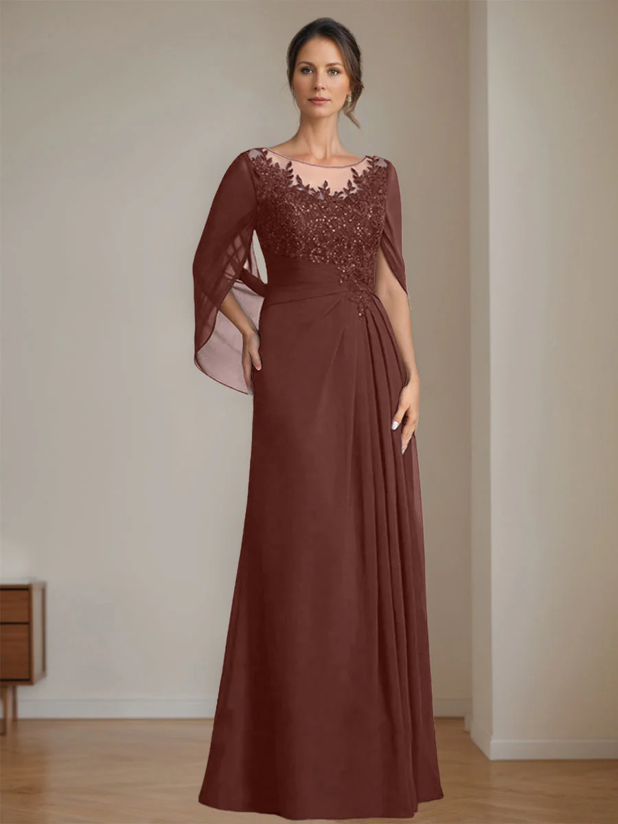 A-Line/Princess Scoop Floor-Length Mother of the Bride Dresses with Pleated & Sequins - Image 8
